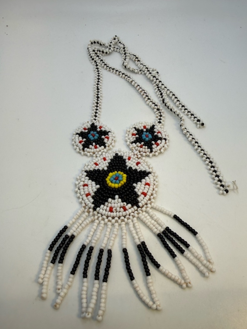 Handmade Beaded Medallion Necklace Fringe Seed Bead Southwestern Style - Picture 1 of 2